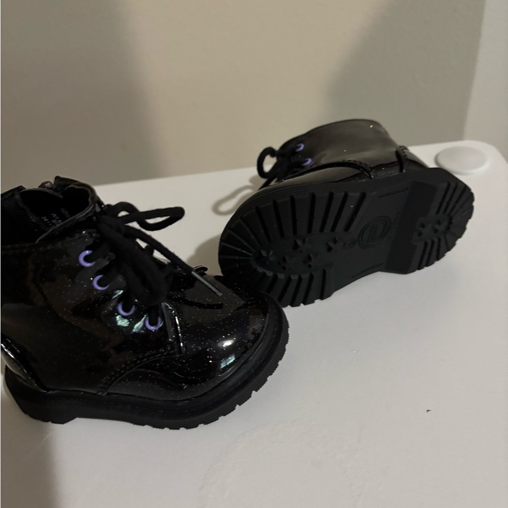 Black sparkly Kids Shoes with Purple Accents